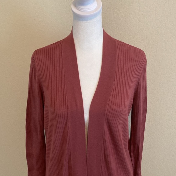 LOFT Ribbed Open Front Cardigan. Size M. Rose colored. Long sleeve. - Picture 3 of 13